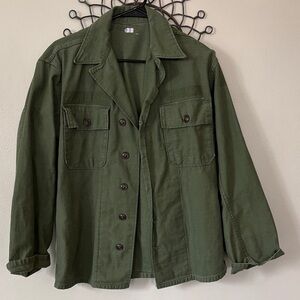 Vintage Olive Green Military-Button Front Jacket
